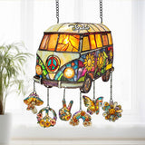 Hippie Caravan - Personalized Hippie Window Hanging Suncatcher With Charms