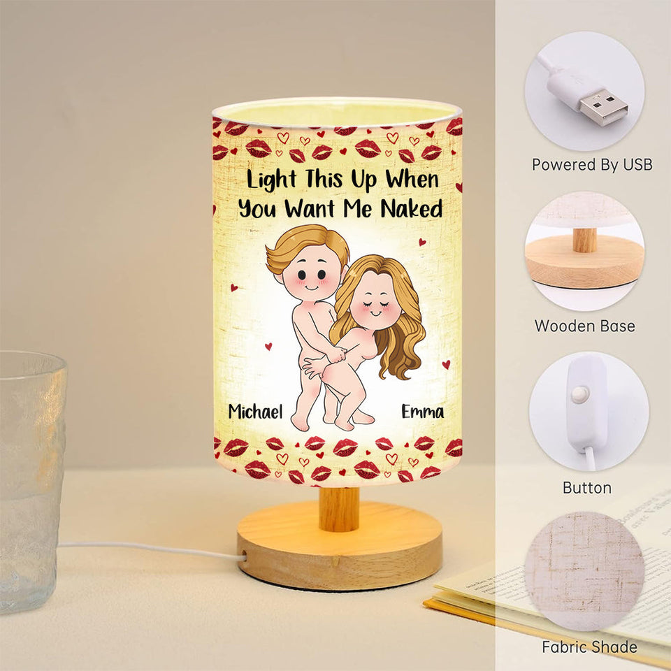 Funny Naughty Gift For Husband/ Wife/ Boyfriend/ Girlfriend... - Personalized Couple Tableside Lamp With Wood Base
