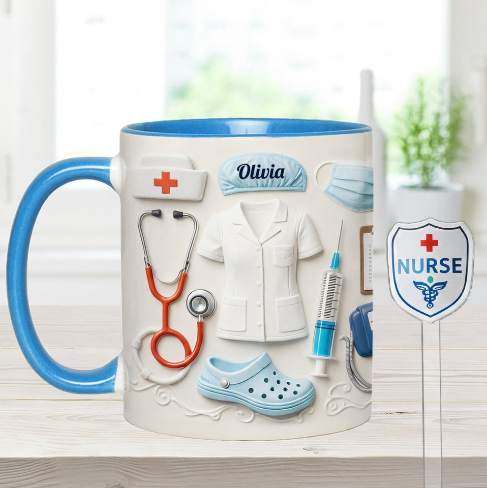 Nurse Gift Idea - Personalized Nurse Set Accent Mug With Acrylic Stirrers