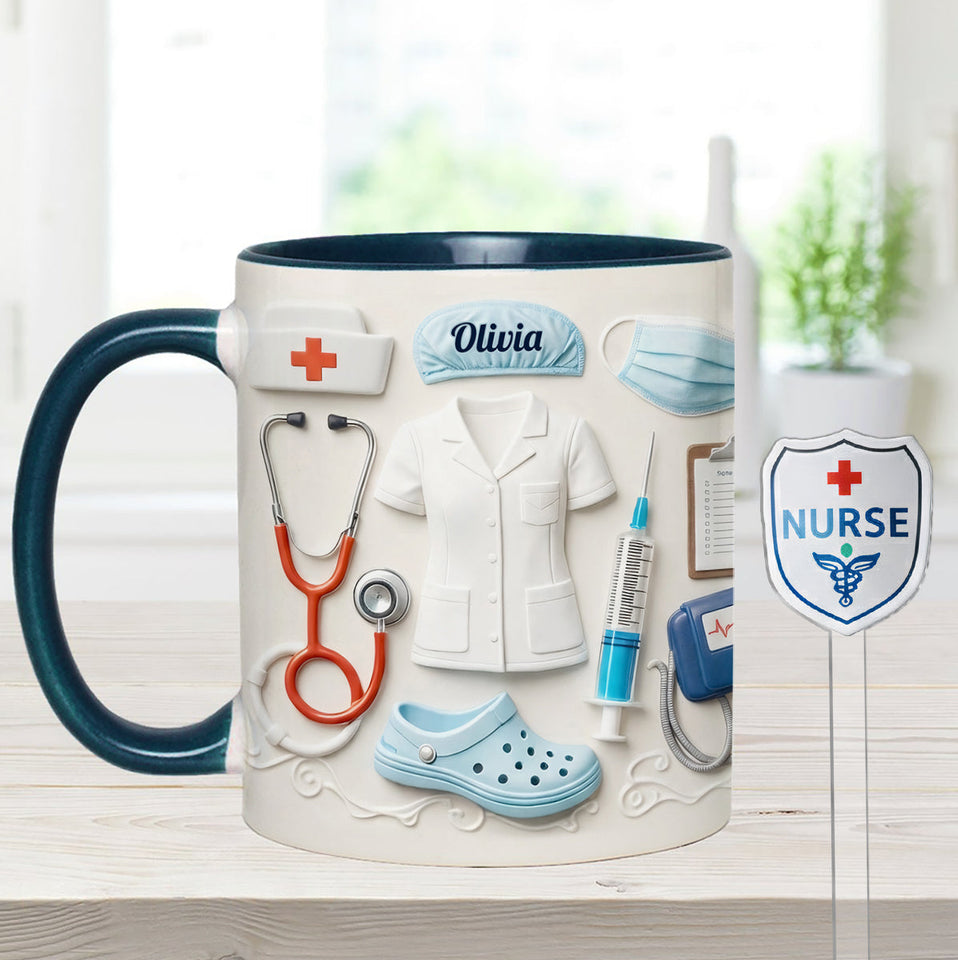 Nurse Gift Idea - Personalized Nurse Set Accent Mug With Acrylic Stirrers