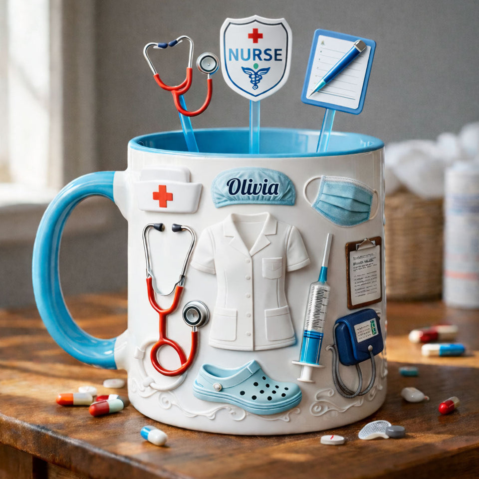 Nurse Gift Idea - Personalized Nurse Set Accent Mug With Acrylic Stirrers
