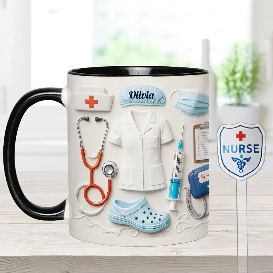 Nurse Gift Idea - Personalized Nurse Set Accent Mug With Acrylic Stirrers