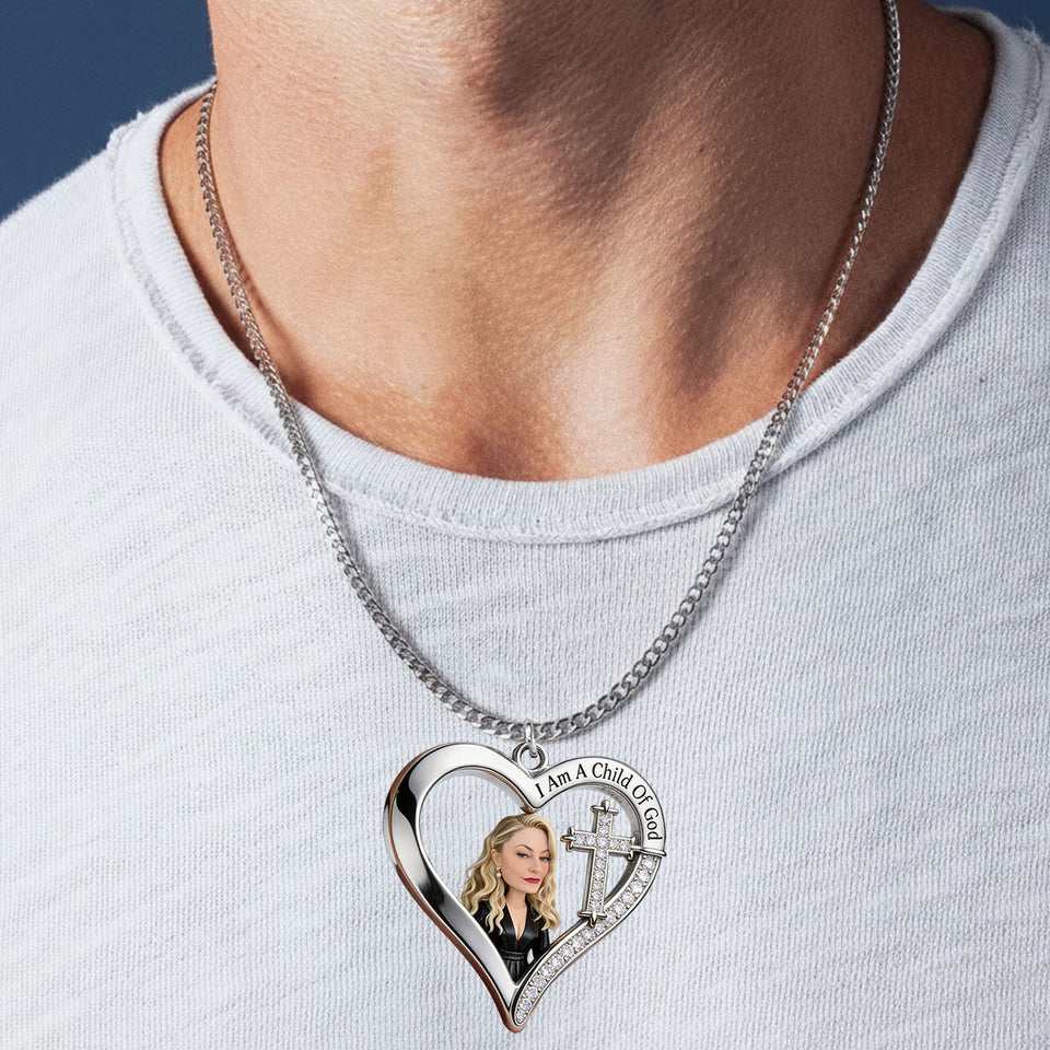 Custom Any Photo, I Am A Child Of God - Personalized Christian Shaped Metal Pendant Necklace