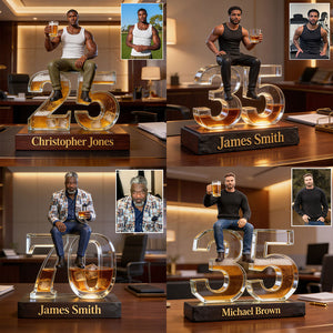 Personalized Older Latino Man Retirement Shaped Acrylic Plaque Custom Office Desk Trophy Anniversary Gift for Him Husband Dad Boss