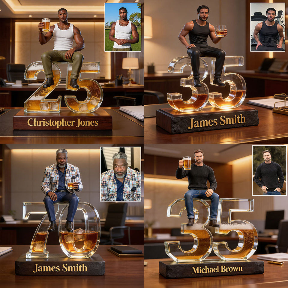 Personalized Older Latino Man Retirement Shaped Acrylic Plaque Custom Office Desk Trophy Anniversary Gift for Him Husband Dad Boss