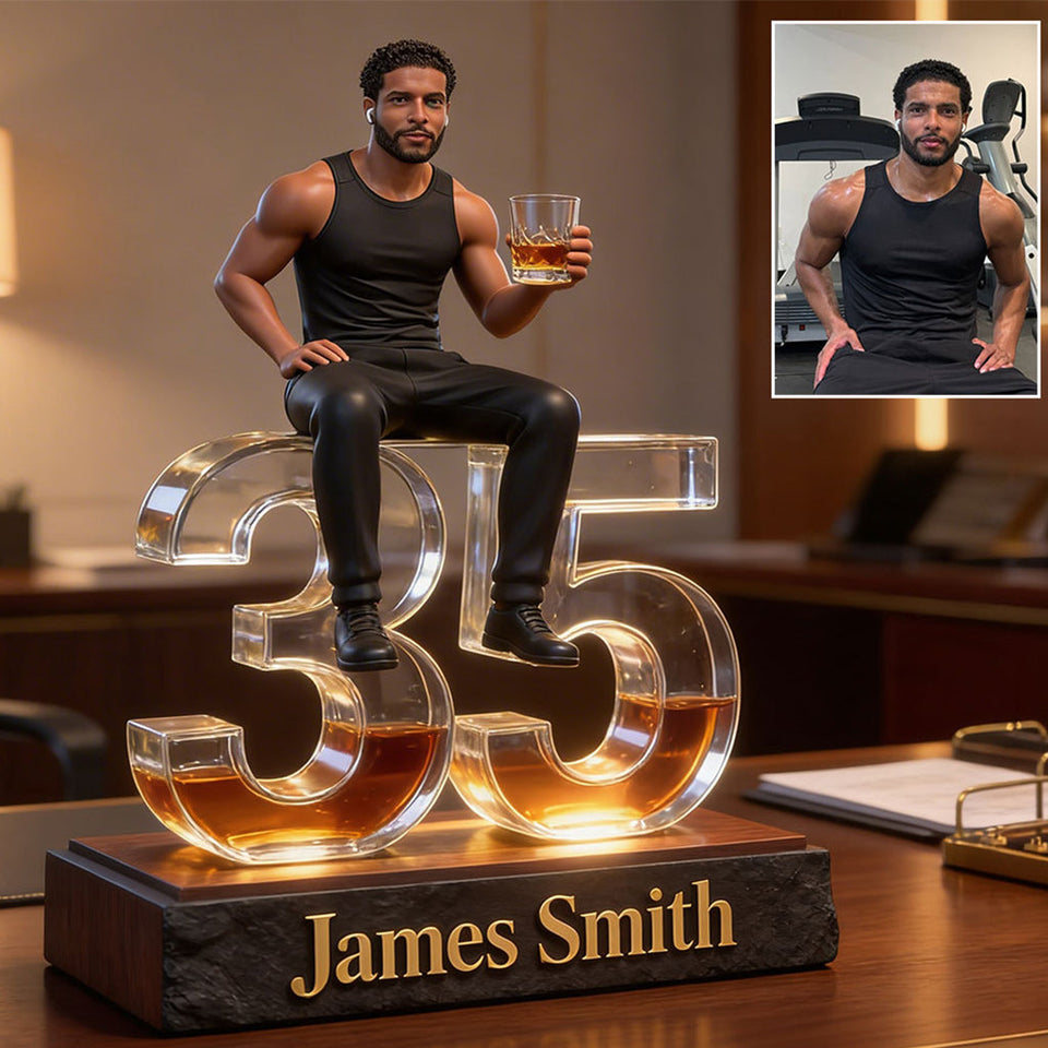 Personalized Latino Man Milestone Birthday Shaped Acrylic Plaque Custom Office Desk Trophy Anniversary Gift for Him Husband Boyfriend