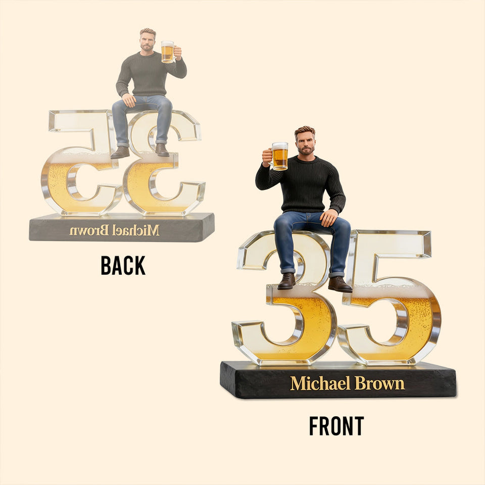 Personalized Latino Man Milestone Birthday Shaped Acrylic Plaque Custom Office Desk Trophy Anniversary Gift for Him Husband Boyfriend