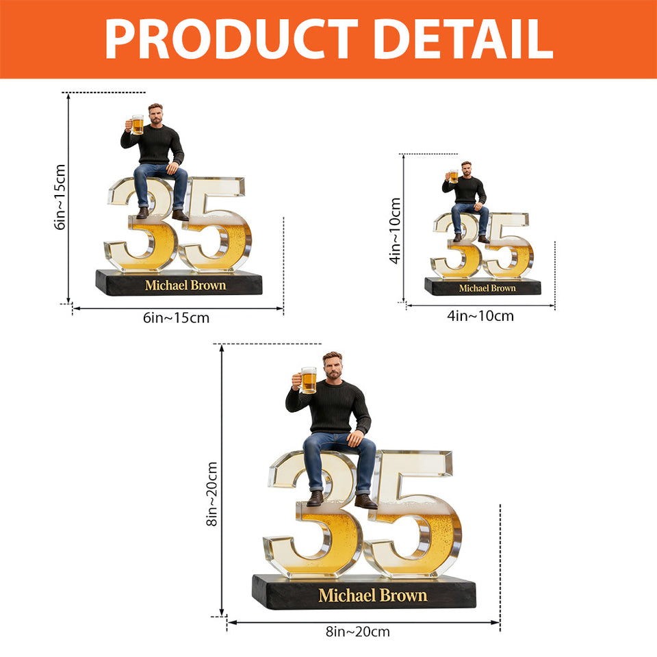 Personalized Latino Man Milestone Birthday Shaped Acrylic Plaque Custom Office Desk Trophy Anniversary Gift for Him Husband Boyfriend