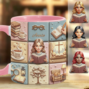 Reading Lover Bookaholic - Personalized Breast Cancer Awareness Accent Mug