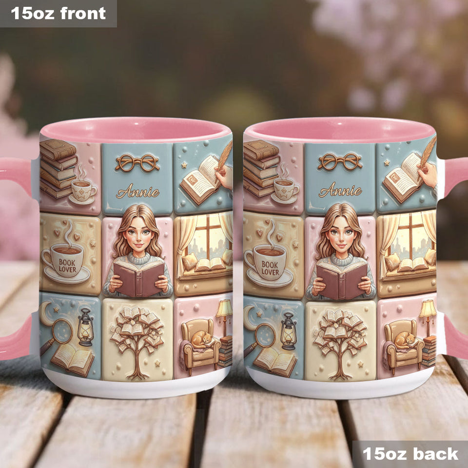Reading Lover Bookaholic - Personalized Breast Cancer Awareness Accent Mug