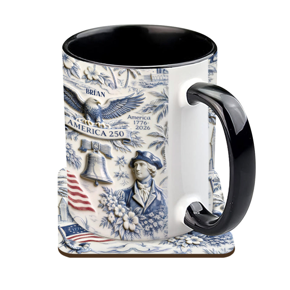 250 Years of America 1776–2026 Vintage Patriotic - Personalized Independence Day/ 4th of July Accent Mug & Coaster