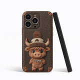 Love Highland Cows - Personalized Highland Cow Leather Phone Case