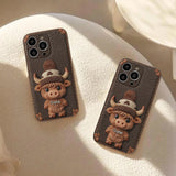 Love Highland Cows - Personalized Highland Cow Leather Phone Case
