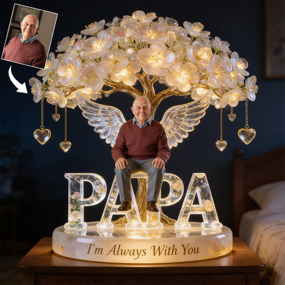 Custom Always In Our Hearts Angel Wings Figurine, Personalized Black French Bulldog Memorial Tree Lamp Statue, Dog Loss Sympathy Night Light
