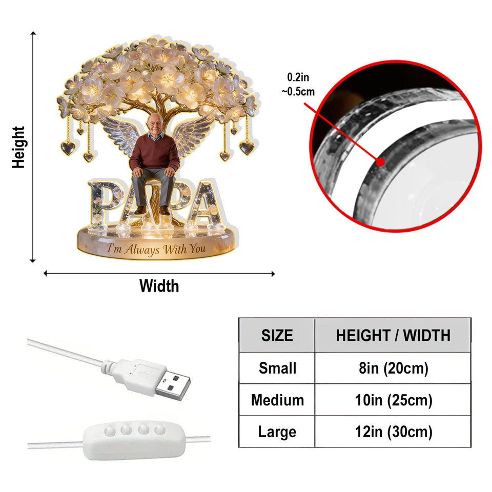 Custom Always In Our Hearts Angel Wings Figurine, Personalized Persian Cat Memorial Tree Lamp Statue, Pet Loss Sympathy Remembrance Night Light