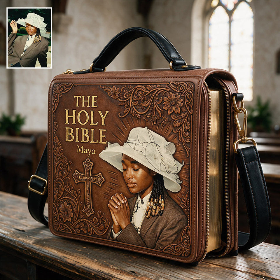 Sunday Church - Personalized Christian Leather Bible Cover Bag