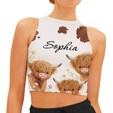 Love Highland Cows - Personalized Highland Cow Flare Leggings & Crop Tanktop