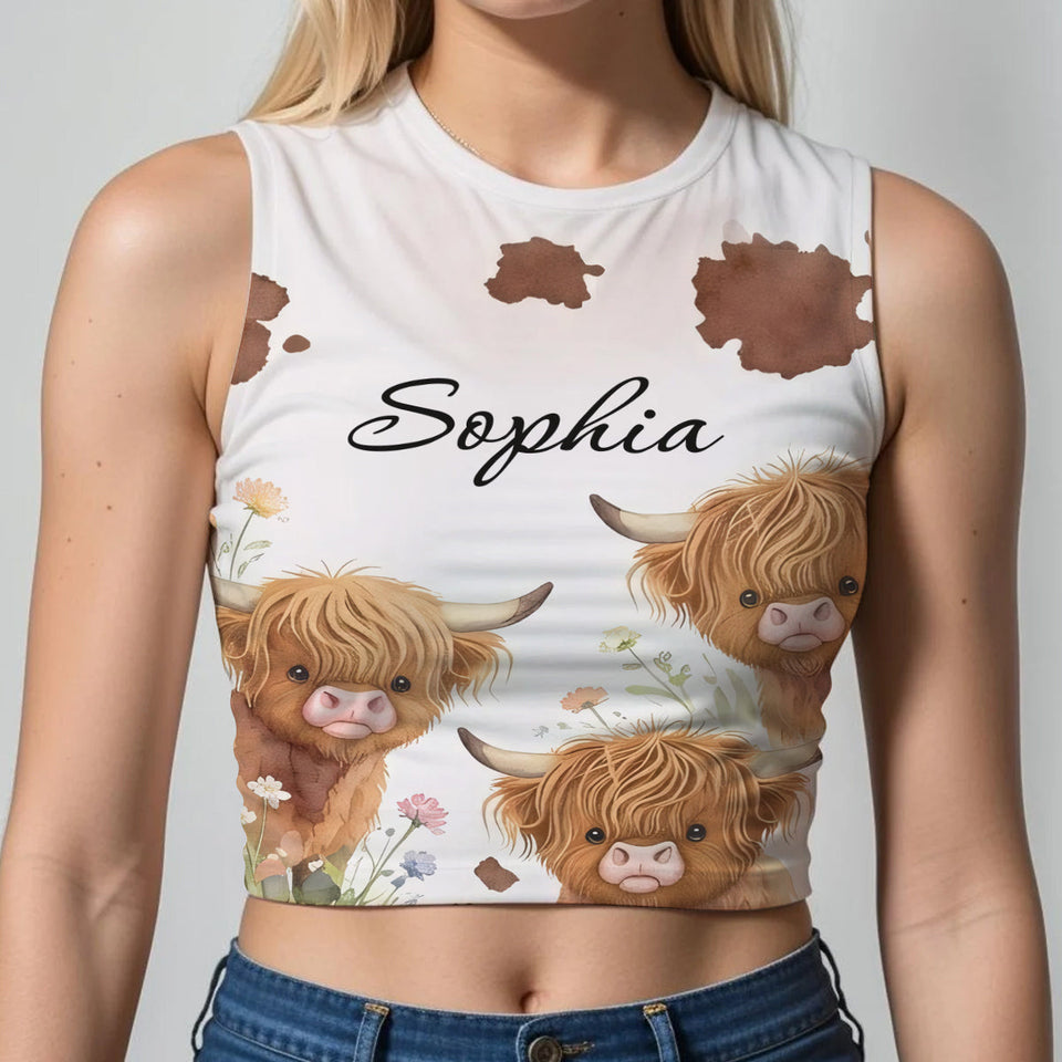 Love Highland Cows - Personalized Highland Cow Flare Leggings & Crop Tanktop