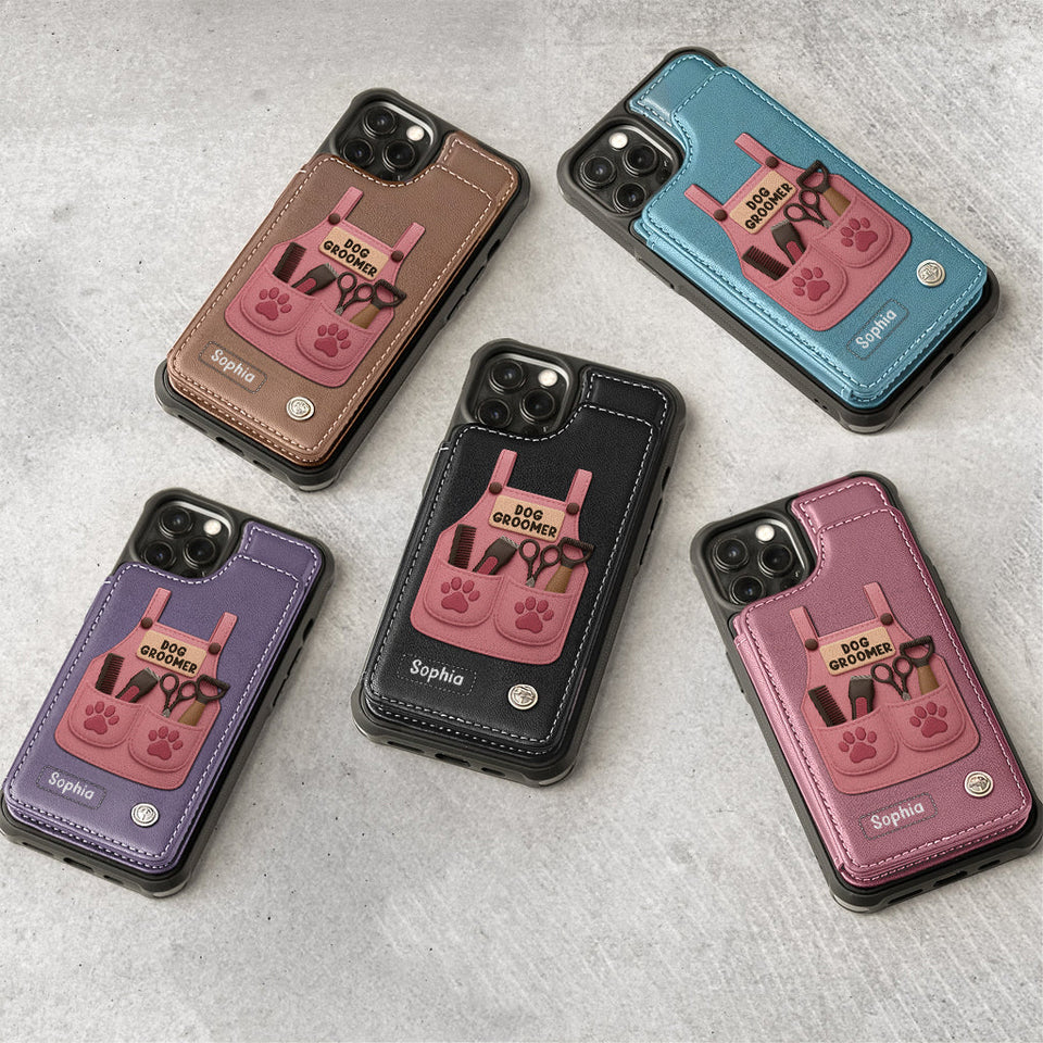 Dog Groomer Gift With Grooming Tools And Paw Prints - Personalized Dog Groomer Wallet Phone Case