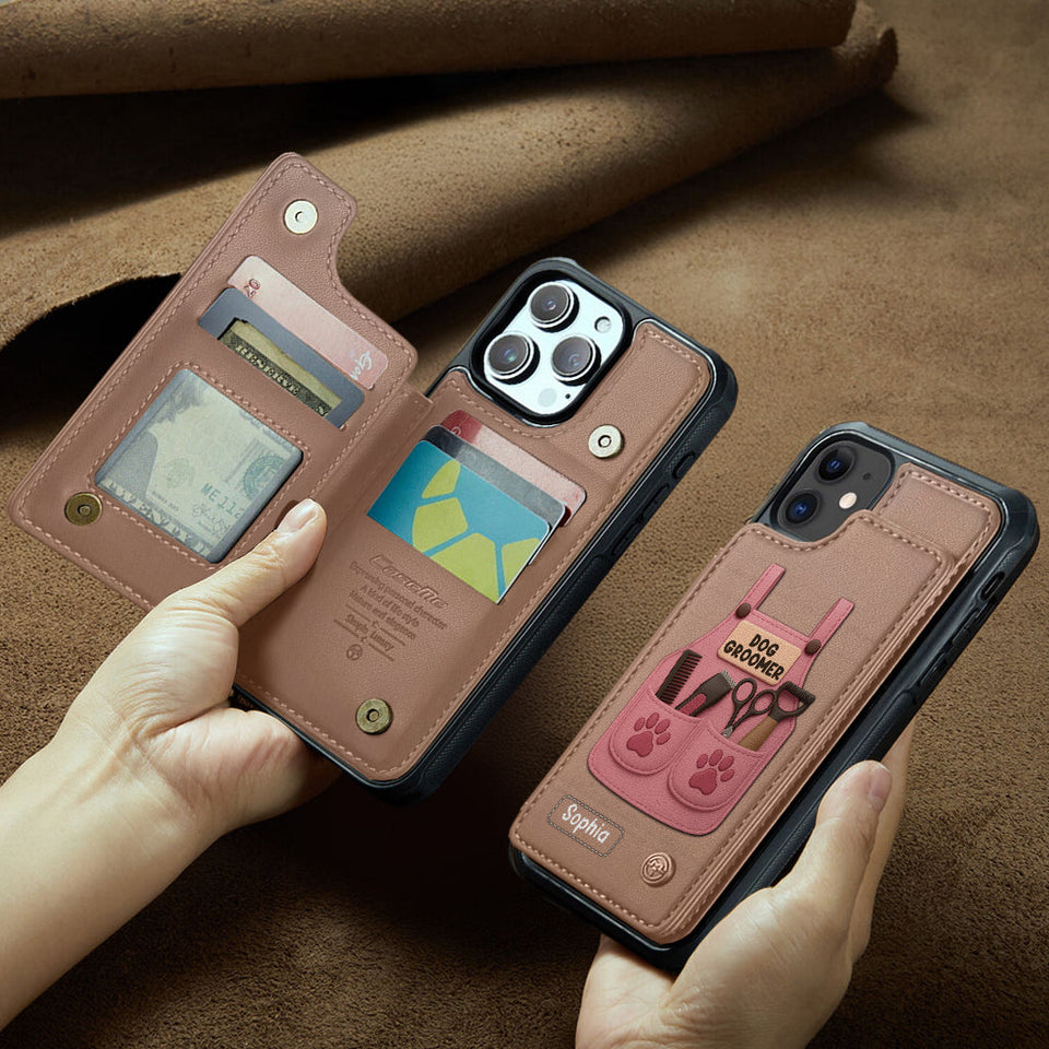 Dog Groomer Gift With Grooming Tools And Paw Prints - Personalized Dog Groomer Wallet Phone Case
