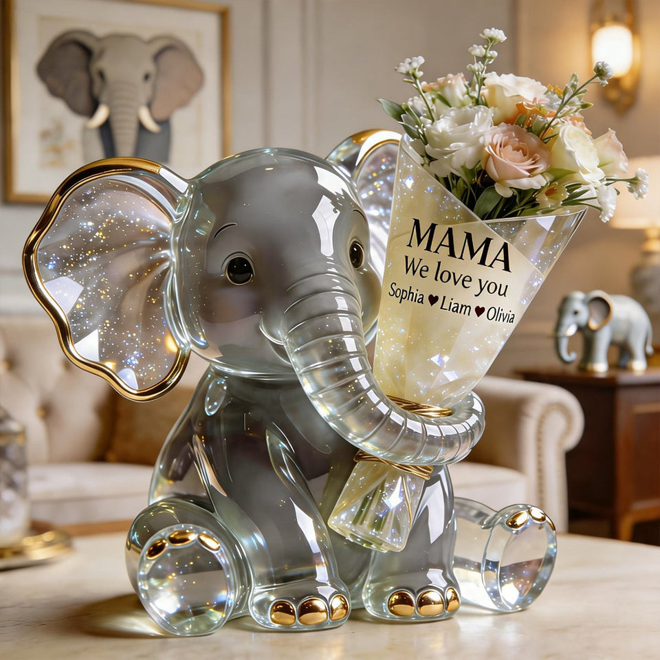 Elephant Holding Flowers - Personalized Mother Acrylic Pot