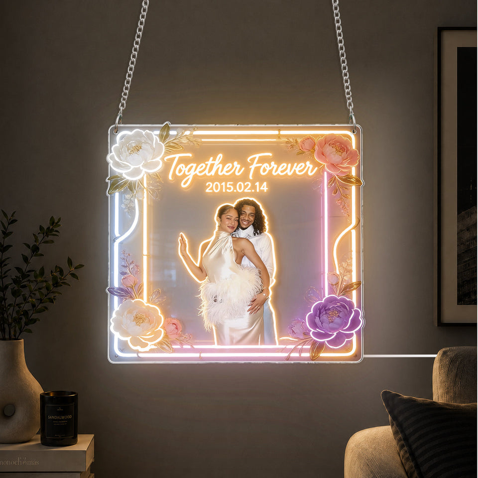 Floral Love Anniversary - Personalized Couple Neon LED Light Sign
