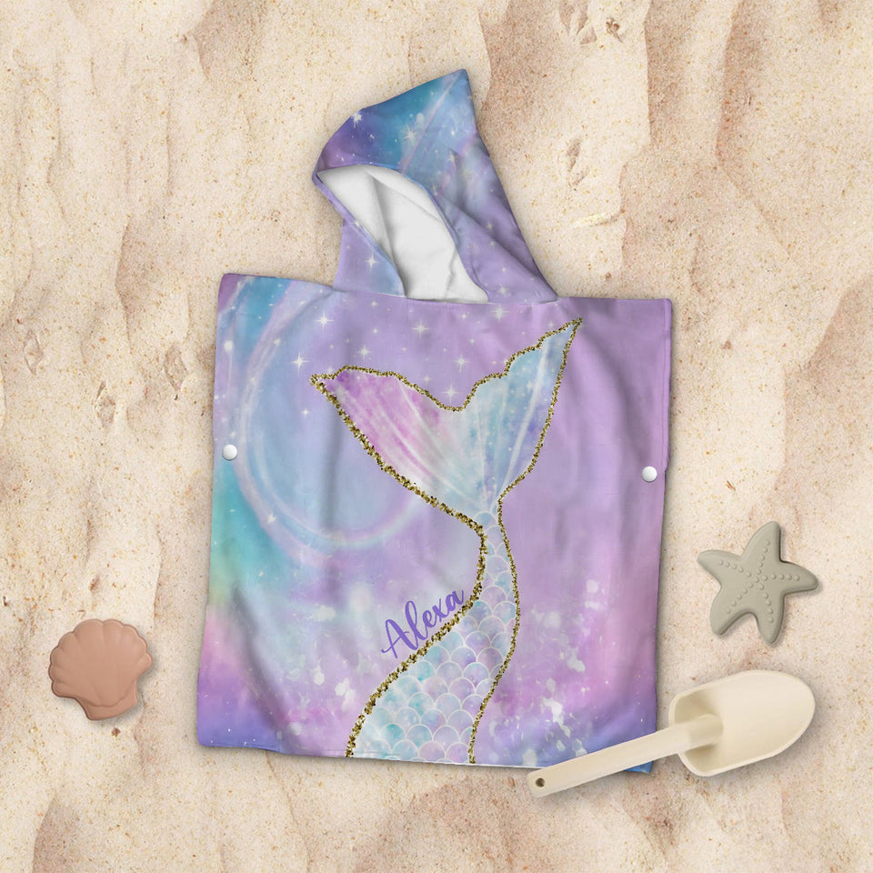 Gift For Girl Kid, Mermaid Loving Kid - Personalized Kid Kid Hooded Towel Poncho