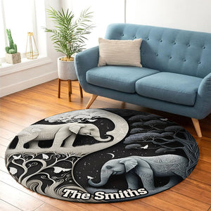 Elephant Harmony - Personalized Elephant Round Rug