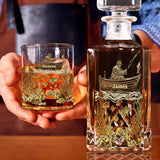 Personalized Fishing Whiskey Bottle and Glass Set - Personalized Fishing Whiskey Decanter Set