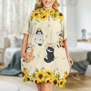 Cute Cats - Personalized Cat Sleep T-shirt Dress