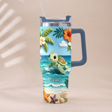 Back To The Ocean - Personalized Turtle Tumbler With Plush Charm