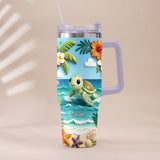 Back To The Ocean - Personalized Turtle Tumbler With Plush Charm