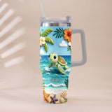 Back To The Ocean - Personalized Turtle Tumbler With Plush Charm