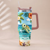 Back To The Ocean - Personalized Turtle Tumbler With Plush Charm