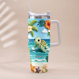 Back To The Ocean - Personalized Turtle Tumbler With Plush Charm