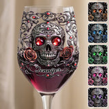 Skull, Wine, & Roses - Personalized Wine Wine Glass With Long Stem