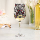 Skull, Wine, & Roses - Personalized Wine Wine Glass With Long Stem