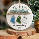 Our Family, Merry Christmas 2025 - Personalized Family Ceramic Circle Ornament