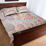 Kid With Easter Bunny - Personalized Kid Quilt Set
