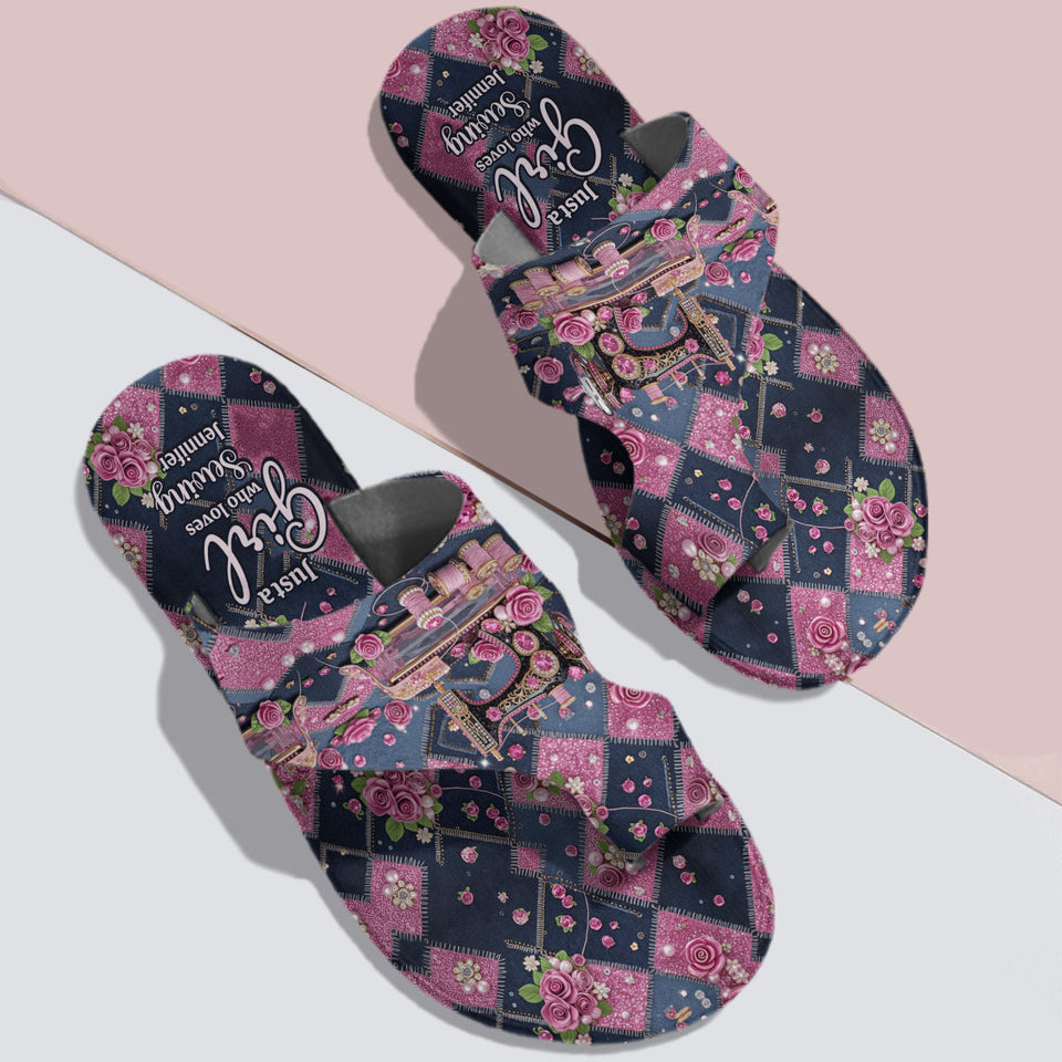 Just A Woman Who Loves Sewing - Personalized Sewing Open Toe Sandals
