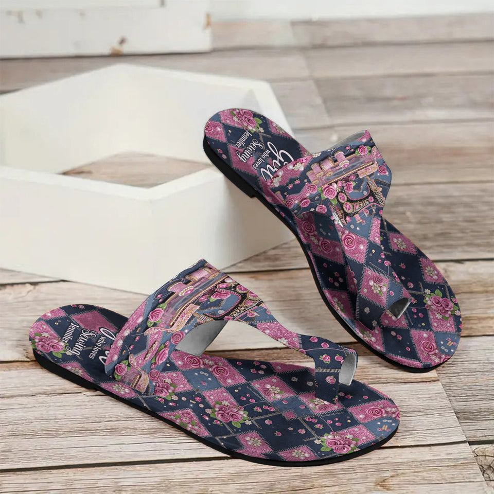 Just A Woman Who Loves Sewing - Personalized Sewing Open Toe Sandals