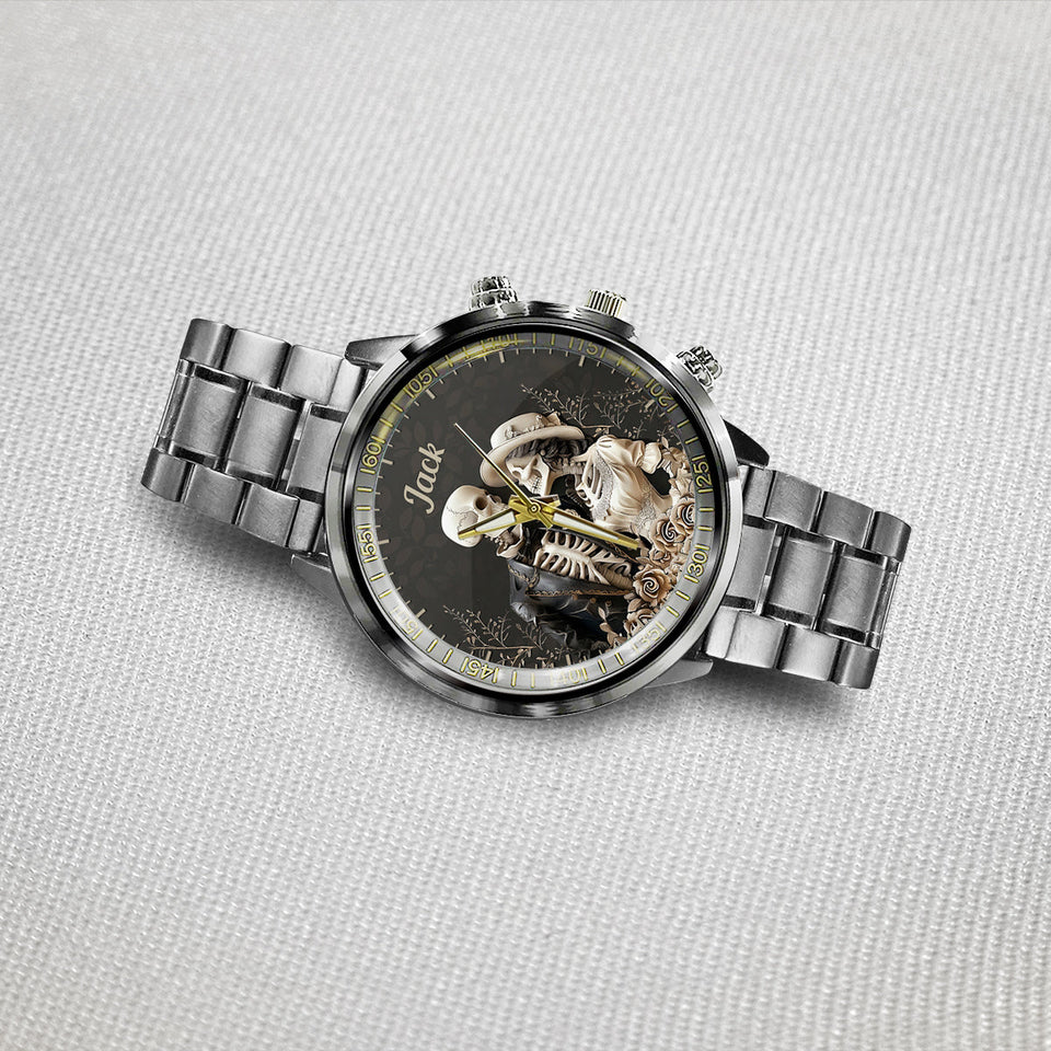 Couple Skull Watch Set With Case - Personalized Couple Hand Watch