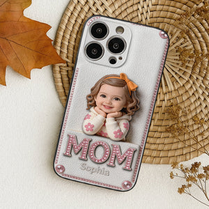 Mother's Day Gift, Custom From Any Photo - Personalized Mother 3D Embossed Leather Phone Case