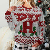 Merry Christmas Initial Letter - Personalized Family Ugly Sweater