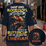 Only The Strongest Men Become Lineman - Personalized Lineman All Over Shirt