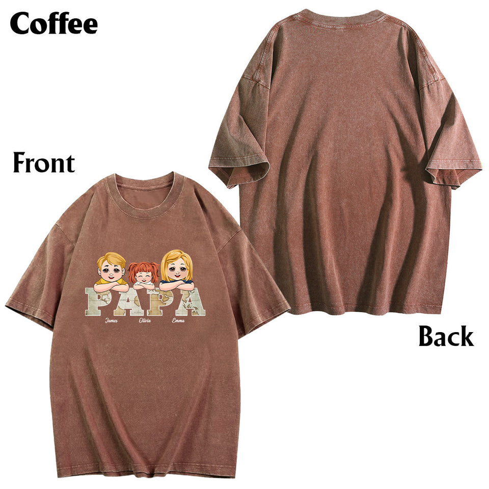 Vintage Map Papa Title - Personalized Father Wash T-shirt
