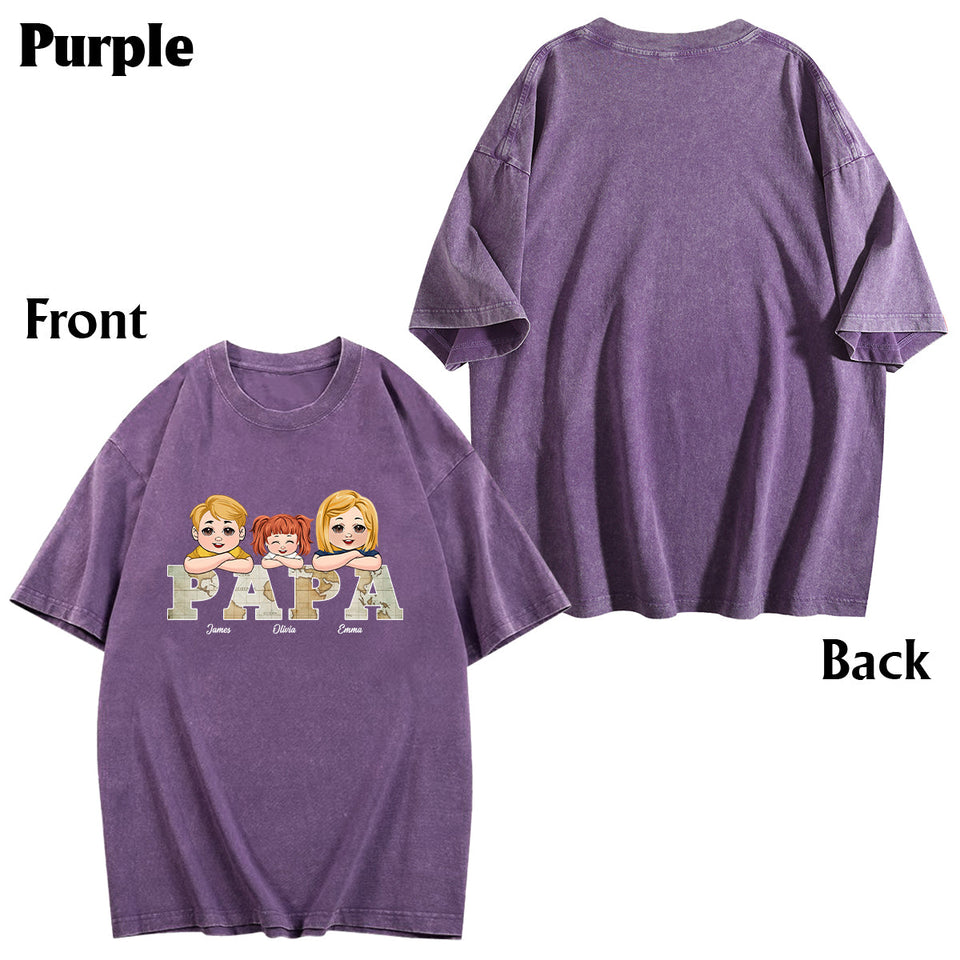 Vintage Map Papa Title - Personalized Father Wash T-shirt