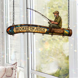 Hooked On God - Personalized Fishing Window Hanging Suncatcher With Custom Charms