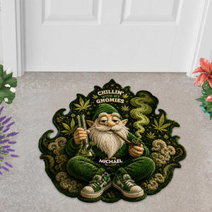 Smoking Gnome, It's 420 Somewhere - Personalized Weed Shaped Doormat/ Rug