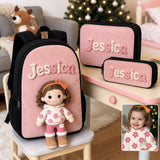 Kid Backpack, Lunch Bag, Pencil Case - Personalized Kid Back-To-School Combo & Plush Brooch
